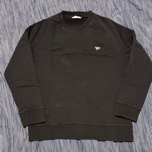 MAISON KITSUNE Black Crewneck Sweatshirt with Tricolor Fox Patch